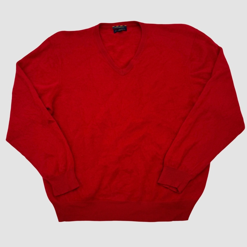 Club Room Estate Cashmere Red V-Neck Sweater 2-Ply 100% Cashmere XXL